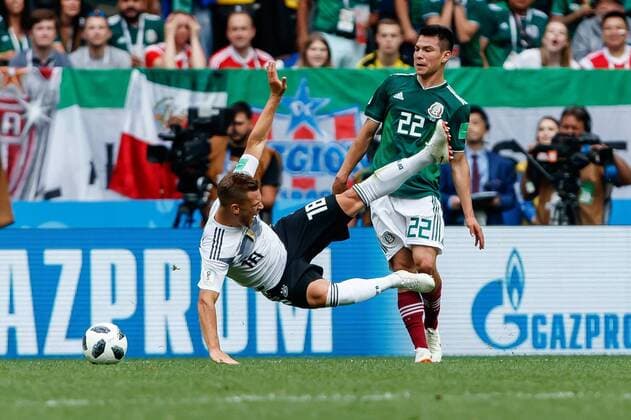 Moscow Russia 17 06 2018 FIFA World Cup Group F Germany Mexico Joshua Kimmich GER and Hirving Lozano MEX in a duel DeFodi507