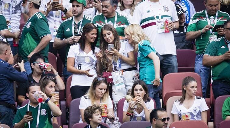 Moscow 17 06 2018 Lina Girlfriend of Joshua Kimmich Germany Cathy Hummels wife of Mats Hummels Germany Christina Raphaella Ginter wife of Matthias Ginter Germany Germany Mexico