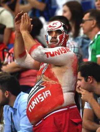 WM 2018, Fans WM 2018, Tunesien - England (180618) -- VOLGOGRAD, June 18, 2018 -- A fan of Tunisia reacts during a group G match between Tunisia and England at the 2018 FIFA World Cup WM Weltmeisterschaft Fussball in Volgograd, Russia, June 18, 2018. ) (SP)RUSSIA-VOLGOGRAD-2018 WORLD CUP-GROUP G-TUNISIA VS ENGLAND ChenxCheng 
