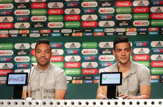 June 19, 2018 - EUM20180619DEP28.JPG.MOSCÃö, Rusia Soccer Futbol-Mexico.- Los futbolistas mexicanos Raul Jimenez y Marco Fabian atienen a medios de comunicacion este martes 19 de junio de 2018 en el marco de su preparacion para el choque ante el combinado de Corea del Sur, duelo correspondiente a la actividad del Grupo F dentro del Mundial de Rusia 2018. Foto: Agencia EL UNIVERSAL Luis Cortes EVZ. Latin News: June 19, 2018  - ZUMAu78_ 20180619_zaf_u78_572 Copyright: xLuisxCortesx