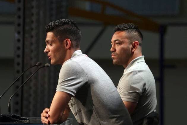June 19, 2018 - EUM20180619DEP11.JPG.MOSCÃö, Rusia SoccerFutbol-Mexico.- Los futbolistas mexicanos Raul Jimenez y Marco Fabian atienen a medios de comunicacion este martes 19 de junio de 2018 en el marco de su preparacion para el choque ante el combinado de Corea del Sur, duelo correspondiente a la actividad del Grupo F dentro del Mundial de Rusia 2018. Foto: Agencia EL UNIVERSALLuis CortesEVZ. Latin News: June 19, 2018  - ZUMAu78_ 20180619_zaf_u78_518 Copyright: xElxUniversalx