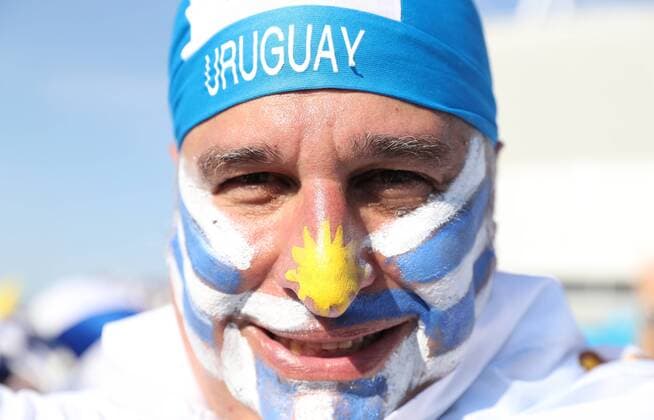 (180620) -- ROSTOV-ON-DON, June 20, 2018 -- A fan of Uruguay is seen prior to a Group A match between Uruguay and Saudi Arabia at the 2018 FIFA World Cup WM Weltmeisterschaft Fussball in Rostov-on-Don, Russia, June 20, 2018. ) (SP)RUSSIA-ROSTOV-ON-DON-2018 WORLD CUP-GROUP A-URUGUAY VS SAUDI ARABIA LixMing 