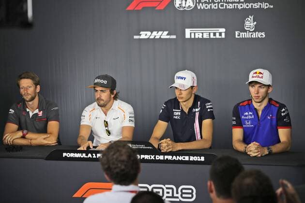 Fia Press Conference with Romain Grosjean Haas F1 Team Fernando Alonso McLaren Honda Esteban Ocon Sahara Force India F1 Team and Pierre Gasly Scuderia Toro Rosso Grand Prix of France 2018 Race Motorsport Formula 1 21 06 2018 France Grand Prix 2018 Race Motorsport Formula 1 21 06 2018 Le Castellet Copyright: xIllman Eibner-Pressefotox EP_eer