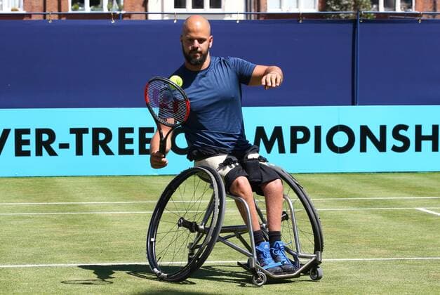 Rohlstuhltennis, Queens Club London June 22, 2018 - London, United Kingdom - Stefan Olson (SWE) toss coin.during Fever-Tree Championships Wheelchair Event match between Daniel Caverzaschi (ESP) against Stefan Olson (SWE) at The Queen s Club, London, on 22 June 2018 Fever-Tree Championships - Day Five  - ZUMAn230 20180622_zaa_n230_667 Copyright: xKieranxGalvinx