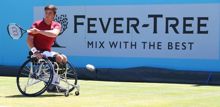 Rohlstuhltennis, Queens Club London June 22, 2018 - London, United Kingdom - Gordon Reid in action .during Fever-Tree Championships Wheelchair Event match between Gordon Reid against Nicolas Peifer (FRA) at The Queen s Club, London, on 22 June 2018 Fever-Tree Championships - Day Five  - ZUMAn230 20180622_zaa_n230_674 Copyright: xKieranxGalvinx
