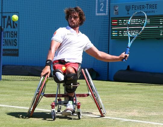 Rohlstuhltennis, Queens Club London June 22, 2018 - London, United Kingdom - Daniel Caverzaschi (ESP) .during Fever-Tree Championships Wheelchair Event match between Daniel Caverzaschi (ESP) against Stefan Olson (SWE) at The Queen s Club, London, on 22 June 2018 Fever-Tree Championships - Day Five  - ZUMAn230 20180622_zaa_n230_685 Copyright: xKieranxGalvinx