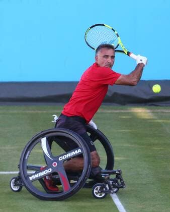 Rohlstuhltennis, Queens Club London June 22, 2018 - London, United Kingdom - Stephane Houdet .during Fever-Tree Championships Wheelchair Doubles Event match between Alfie Hewett and Gordon Reid (GBR) against Stephane Houdet and Nicolas Peifer (FRA) at The Queen s Club, London, on 22 June 2018 Fever-Tree Championships - Wheelchair Tennis  - ZUMAn230 20180622_zaa_n230_994 Copyright: xKieranxGalvinx