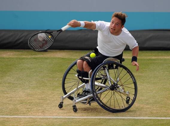 Tennis - 2018 Queen™s Club Fever-Tree Championships - Day Six, Saturday Men™s Wheelchair, Semi-Final : Alfie Hewett (GBR) vs. Stefan Olsson (SWE) Alfie Hewett , on Court 1. COLORSPORT ANDREW COWIE 