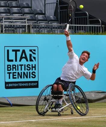 June 23, 2018 - London, England, United Kingdom - Alfie Hewett (GBR ) in action.during Fever-Tree Championships Wheelchair Event match between Alfie Hewett (GBR ) against Stefan Olson (SWE) at The Queen s Club, London, on 23 June 2018 Fever-Tree Championships - Wheelchair Tennis  - ZUMAn230 20180623_zaa_n230_558 Copyright: xKieranxGalvinx