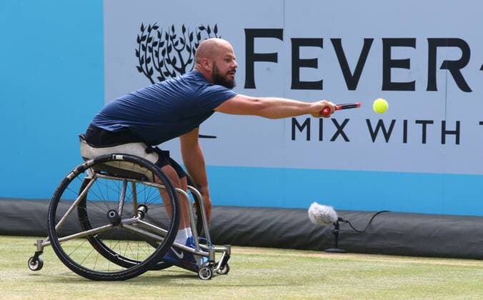 June 23, 2018 - London, England, United Kingdom - Stefan Olsson (SWE)) in action.during Fever-Tree Championships Wheelchair Event match between Alfie Hewett (GBR ) against Stefan Olsson (SWE) at The Queen s Club, London, on 23 June 2018 Fever-Tree Championships - Wheelchair Tennis  - ZUMAn230 20180623_zaa_n230_559 Copyright: xKieranxGalvinx