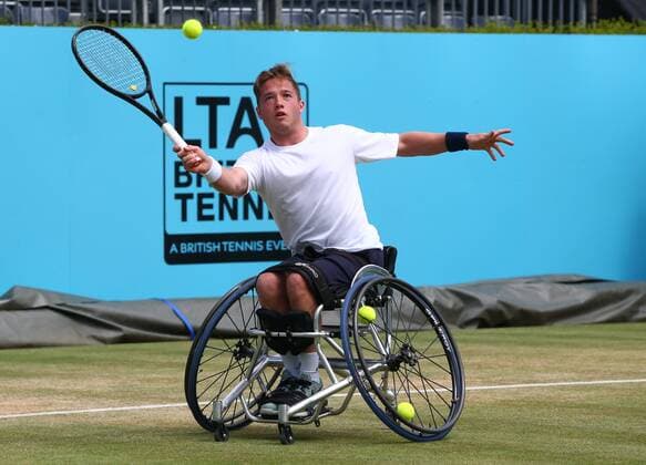 June 23, 2018 - London, England, United Kingdom - Alfie Hewett (GBR ) in action.during Fever-Tree Championships Wheelchair Event match between Alfie Hewett (GBR ) against Stefan Olson (SWE) at The Queen s Club, London, on 23 June 2018 Fever-Tree Championships - Wheelchair Tennis  - ZUMAn230 20180623_zaa_n230_568 Copyright: xKieranxGalvinx