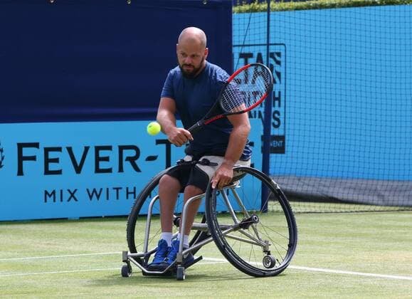 June 23, 2018 - London, England, United Kingdom - Stefan Olsson (SWE)) in action.during Fever-Tree Championships Wheelchair Event match between Alfie Hewett (GBR ) against Stefan Olsson (SWE) at The Queen s Club, London, on 23 June 2018 Fever-Tree Championships - Wheelchair Tennis  - ZUMAn230 20180623_zaa_n230_571 Copyright: xKieranxGalvinx
