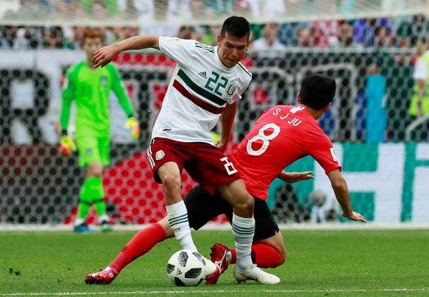 WM 2018, Südkorea - Mexiko Mexican forward Hirving Lozano (L) and South Korean midfielder Ju Se-jong during the FIFA World Cup WM Weltmeisterschaft Fussball 2018 Group F soccer match between Korea Republic and Mexico, in Rostov-On-Don, Russia, 23 June 2018. KOREA REPUBLIC VS. MEXICO !ACHTUNG: NUR REDAKTIONELLE NUTZUNG!  Copyright: xJosexMendezx FWC28-16 20180623-636653713675224304