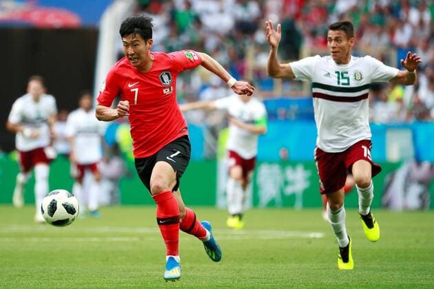WM 2018, Südkorea - Mexiko South Korean midfielder Son Heungmin and Mexican defender Hector Moreno (R) during the FIFA World Cup WM Weltmeisterschaft Fussball 2018 Group F soccer match between Korea Republic and Mexico, in Rostov-On-Don, Russia, 23 June 2018. KOREA REPUBLIC VS. MEXICO !ACHTUNG: NUR REDAKTIONELLE NUTZUNG!  Copyright: xJosexMendezx FWC28-23 20180623-636653717294287819