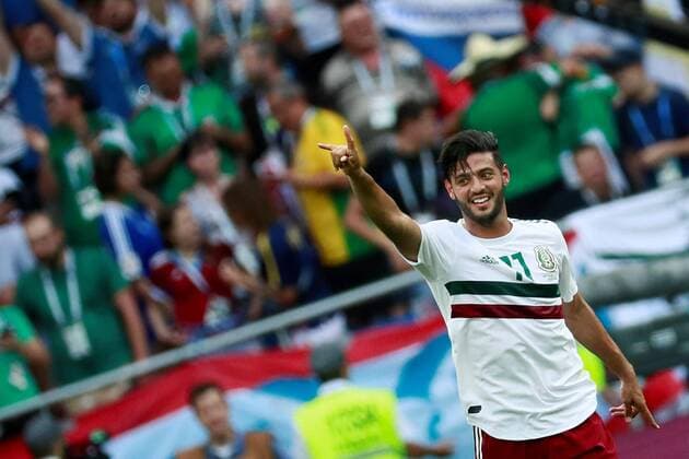 WM 2018, Südkorea - Mexiko Mexican forward Vela celebrates after scoring a penalty kick during the FIFA World Cup WM Weltmeisterschaft Fussball 2018 Group F soccer match between Korea Republic and Mexico, in Rostov-On-Don, Russia, 23 June 2018. KOREA REPUBLIC VS. MEXICO !ACHTUNG: NUR REDAKTIONELLE NUTZUNG!  Copyright: xJosexMendezx FWC28-34 20180623-636653720150694068