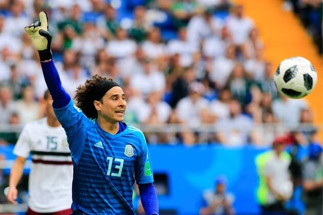 WM 2018, SÃ¼dkorea - Mexiko ROSTOV-ON-DON, RUSSIA â€“ JUNE 23, 2018: Mexico s goalkeeper Guillermo Ochoa in their 2018 FIFA World Cup WM Weltmeisterschaft Fussball Group F football match against South Korea at Rostov Arena Stadium. Valery Matytsin TASS  TS085E98