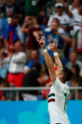 WM 2018, Südkorea - Mexiko WM 2018, Südkorea - Mexiko Mexican forward Javier Hernandez celebrates after scoring during the FIFA World Cup WM Weltmeisterschaft Fussball 2018 Group F soccer match between Korea Republic and Mexico, in Rostov-On-Don, Russia, 23 June 2018. KOREA REPUBLIC VS. MEXICO !ACHTUNG: NUR REDAKTIONELLE NUTZUNG!  Copyright: xJosexMendezx FWC28-82 20180623-636653755278349098