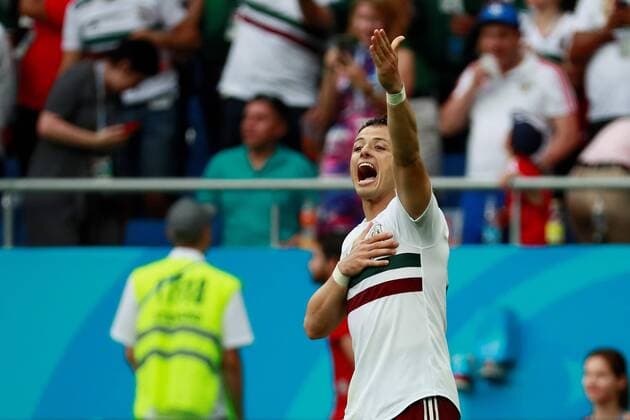 WM 2018, Südkorea - Mexiko Mexican forward Javier Hernandez celebrates after scoring during the FIFA World Cup WM Weltmeisterschaft Fussball 2018 Group F soccer match between Korea Republic and Mexico, in Rostov-On-Don, Russia, 23 June 2018. KOREA REPUBLIC VS. MEXICO !ACHTUNG: NUR REDAKTIONELLE NUTZUNG!  Copyright: xJosexMendezx FWC28-84 20180623-636653755331161927