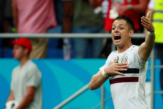 WM 2018, Südkorea - Mexiko WM 2018, Südkorea - Mexiko Mexican forward Javier Hernandez celebrates after scoring during the FIFA World Cup WM Weltmeisterschaft Fussball 2018 Group F soccer match between Korea Republic and Mexico, in Rostov-On-Don, Russia, 23 June 2018. KOREA REPUBLIC VS. MEXICO !ACHTUNG: NUR REDAKTIONELLE NUTZUNG!  Copyright: xJosexMendezx FWC28-85 20180623-636653756025697646