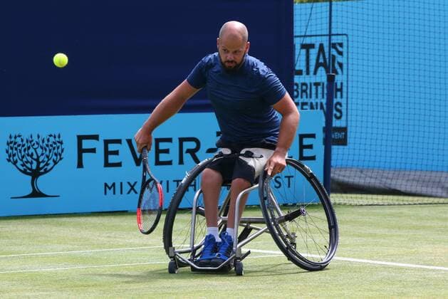 June 23, 2018 - London, England, United Kingdom - Stefan Olsson (SWE)) in action..during Fever-Tree Championships Wheelchair Event match between Alfie Hewett (GBR ) against Stefan Olsson (SWE) at The Queen s Club, London, on 23 June 2018 Fever-Tree Championships - Wheelchair Tennis  - ZUMAn230 20180623_zaa_n230_679 Copyright: xKieranxGalvinx