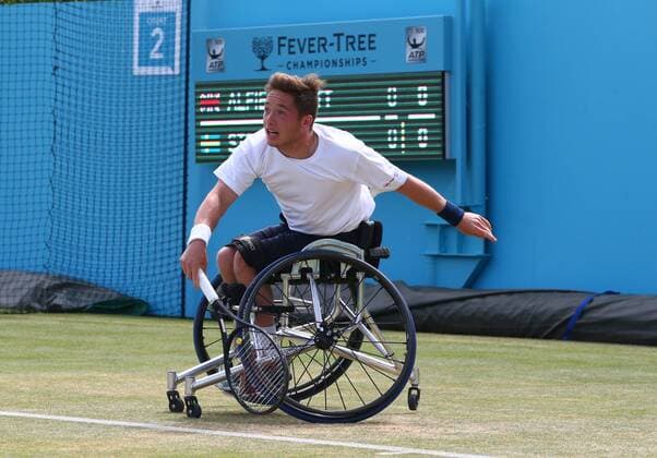 June 23, 2018 - London, England, United Kingdom - Alfie Hewett (GBR ) in action..during Fever-Tree Championships Wheelchair Event match between Alfie Hewett (GBR ) against Stefan Olson (SWE) at The Queen s Club, London, on 23 June 2018 Fever-Tree Championships - Wheelchair Tennis  - ZUMAn230 20180623_zaa_n230_682 Copyright: xKieranxGalvinx