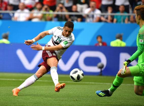 WM 2018, Südkorea - Mexiko (180623) -- ROSTOV-ON-DON, June 23, 2018 -- Javier Hernandez of Mexico shoots to score during the 2018 FIFA World Cup WM Weltmeisterschaft Fussball Group F match between South Korea and Mexico in Rostov-on-Don, Russia, June 23, 2018. ) (SP)RUSSIA-ROSTOV-ON-DON-2018 WORLD CUP-GROUP F-SOUTH KOREA VS MEXICO LixGa 