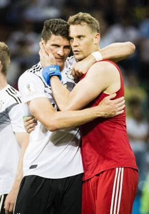 Sochi 23 06 2018 Final cheering Mario Gomez Germany embraces goalkeeper Manuel Neuer Germany Germany Sweden Fisht Stadium Olympic Stadium