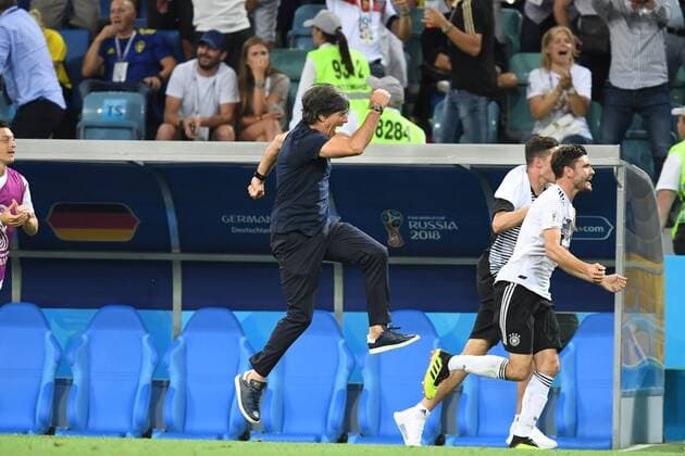 Sochi Soccer Men FIFA World Cup 2018 FIFA world cup 2018 23 06 2018 Fishtstadion Sochi Group F Preliminary round Germany vs Sweden Joachim Löw Coach jubilation Freude hochspringen Germany