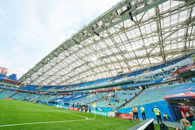 1 Jahr bis WM 2022: Historie, Stadien und Architektur Germany - Sweden, Soccer, Sochi, June 23, 2018 Stadium, football stadium, tribunes, spectator tribunes, inside view, architecture lawn, inside, arena, pitch, GERMANY - SWEDEN 2-1 FIFA World Cup WM Weltmeisterschaft Fussball 2018 RUSSIA, Group F, Season 2018 2019, June 23, 2018 Fisht Olympic Stadium in Sotchi, Russia. Photo: MAGICS Peter Schatz