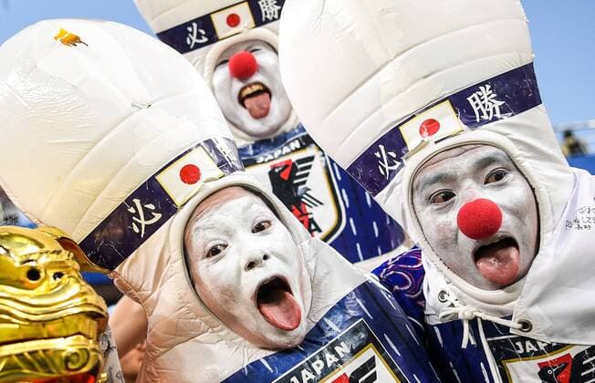 YEKATERINBURG, RUSSIA - JUNE 24, 2018: Japan s supporters cheer during a 2018 FIFA World Cup WM Weltmeisterschaft Fussball Group H match between Japan and Senegal at Yekaterinburg Arena. The game ended in a 2-2 draw. Donat Sorokin TASS  TS086224