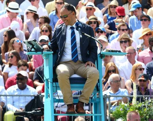 June 24, 2018 - London, England, United Kingdom - Umpire Mohamed Lahyani of Sweden.during Fever-Tree Championships Final match between Marin Cilic (CRO) against Novak Djokovic (SRB) at The Queen s Club, London, on 24 June 2018 Fever-Tree Championships - Day Seven  - ZUMAn230 20180624_zaa_n230_947 Copyright: xKieranxGalvinx