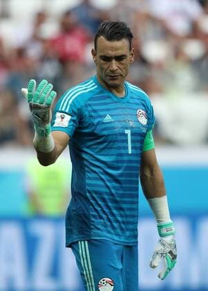 VOLGOGRAD, RUSSIA - JUNE 25, 2018: Egypt s goalkeeper Essam El-Hadary in their 2018 FIFA World Cup WM Weltmeisterschaft Fussball Group A Round 3 match against Saudi Arabia at Volgograd Arena Stadium; Saudi Arabia wins 2-1. Mikhail Tereshchenko TASS  TS08648D