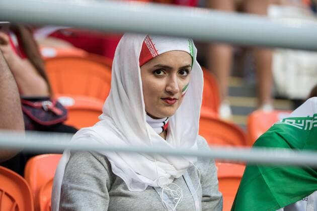 A female Iranian fan Half-length image Woman Fan Fans Spectator Supporters Iran IRN Portugal POR 1 1 Preliminary Group B match 35 on 25 06 2018 in Saransk Football World Cup 2018 in Russia from 14 06 15 07 2018 Â