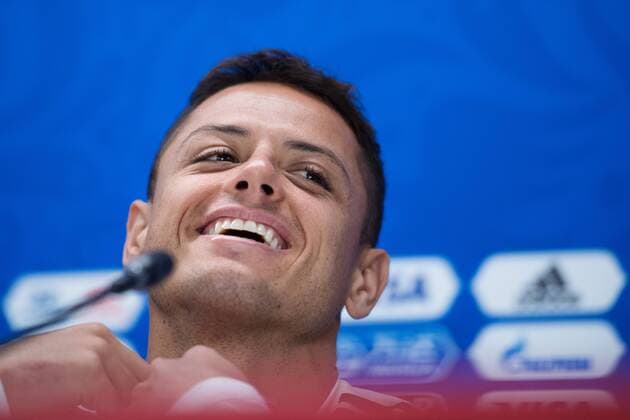 180626 Javier Hernandez of the Mexican national football team at a press conference during the FIFA World Cup on June 26, 2018 in Ekaterinburg Photo Joel Marklund BILDBYR N Code JM 87734  Copyright: JOELxMARKLUND BB180626JM063