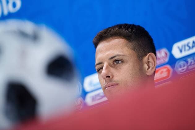 180626 Javier Hernandez of the Mexican national football team at a press conference during the FIFA World Cup on June 26, 2018 in Ekaterinburg Photo Joel Marklund BILDBYR N Code JM 87734  Copyright: JOELxMARKLUND BB180626JM066