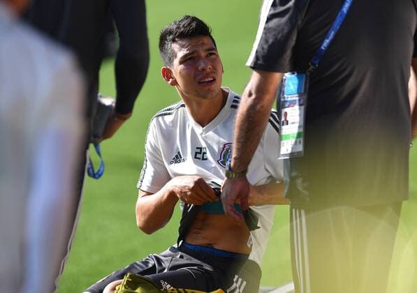 YEKATERINBURG, RUSSIA â€“ JUNE 26, 2018: Forward Hirving Lozano of the Mexican men s national football team training for their upcoming 2018 FIFA World Cup WM Weltmeisterschaft Fussball Group F match against Sweden at Yekaterinburg Arena Stadium. Donat Sorokin TASS  TS086707