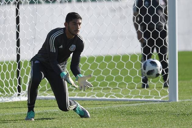 YEKATERINBURG, RUSSIA â€“ JUNE 26, 2018: Goalkeeper Jose de Jesus Corona of the Mexican men s national football team training for their upcoming 2018 FIFA World Cup WM Weltmeisterschaft Fussball Group F match against Sweden at Yekaterinburg Arena Stadium. Donat Sorokin TASS  TS08670A
