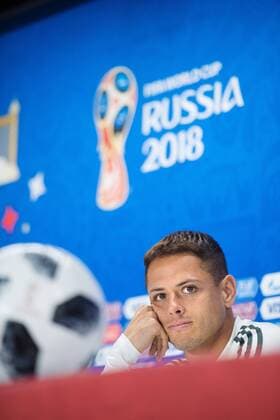 180626 Javier Hernandez of the Mexican national football team at a press conference during the FIFA World Cup on June 26, 2018 in Ekaterinburg Photo Joel Marklund BILDBYR N Code JM 87734  Copyright: JOELxMARKLUND BB180626JM089