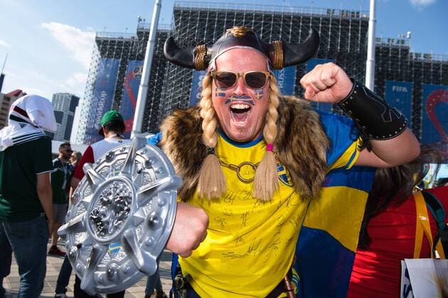 180627 Fans of Sweden before the FIFA World Cup group stage match between Mexico and Sweden on June 27, 2018 in Ekaterinburg Photo Petter Arvidson BILDBYR N Code PA 87737  Copyright: PETTERxARVIDSON BB180627PA021