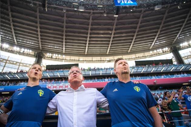 180627 goalkeeper coach Maths Elfvendal head coach Janne Andersson and assistant coach Peter Wettergren of Sweden before the FIFA World Cup group stage match between Mexico and Sweden on June 27, 2018 in Ekaterinburg Photo Joel Marklund BILDBYR N Code JM 87737  Copyright: JOELxMARKLUND BB180627JM071