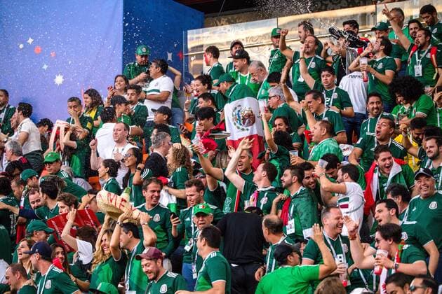 180627 Fans of Mexico celebrates on the stands during the FIFA World Cup group stage match between Mexico and Sweden on June 27, 2018 in Ekaterinburg Photo Joel Marklund BILDBYR N Code JM 87737  Copyright: JOELxMARKLUND BB180627JM105