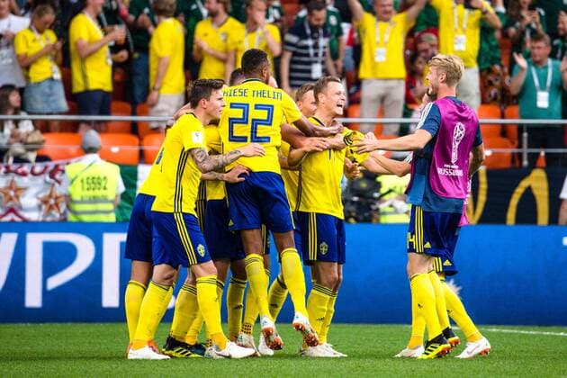 180627 Players of Sweden celebrates after the FIFA World Cup group stage match between Mexico and Sweden on June 27, 2018 in Ekaterinburg Photo Petter Arvidson BILDBYRAN Code PA 87737  Copyright: PETTERxARVIDSON BB180627PA132