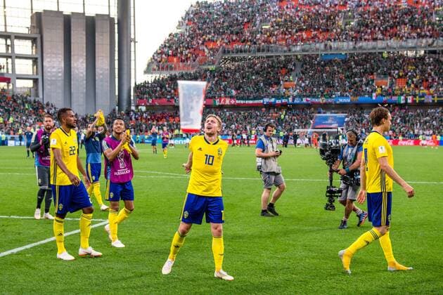 180627 Emil Forsberg of Sweden celebrates after the FIFA World Cup group stage match between Mexico and Sweden on June 27, 2018 in Ekaterinburg Photo Petter Arvidson BILDBYR N Code PA 87737  Copyright: PETTERxARVIDSON BB180627PA145