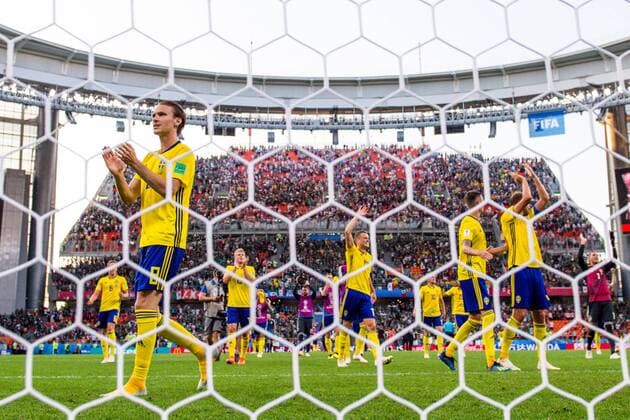 180627 Players of Sweden celebrates after the FIFA World Cup group stage match between Mexico and Sweden on June 27, 2018 in Ekaterinburg Photo Joel Marklund BILDBYR N Code JM 87737  Copyright: JOELxMARKLUND BB180627JM116