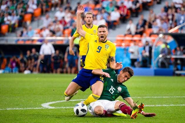 180627 Marcus Berg of Sweden and Hector Moreno of Mexico during the FIFA World Cup group stage match between Mexico and Sweden on June 27, 2018 in Ekaterinburg Photo Petter Arvidson BILDBYR N Code PA 87737  Copyright: PETTERxARVIDSON BB180627PA221