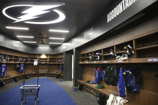June 27, 2018 - Brandon, Florida, U.S. - DIRK SHADD Times .The Tampa Bay Lightning locker room at the new $8-million facility upgrade at the Ice Sports Forum in Brandon Wednesday (06 27 18). This week s Lightning development camp for prospects is the team s first use of the Ice Sports Forum in Brandon since the completion of $8 million in facility upgrades, including new locker rooms and training area. Lightning owner Jeff Vinik funded $7.5 million of the upgrade, with the Ice Sports Forum contributing $500,000, so the facility is entirely privately funded. The team will still use the same ice at the facility, but now there is an 18,000-square-foot addition on the north end of the building, including new locker rooms, weight rooms, training room and an expanded player lounge. The previous facility had covered about 5,500 square feet, and the project grew from its original commitment of $6 million last summer. Camp will run from Wednesday to Saturday, with 27 players, including six of this year s seven draft picks and last year s first-round pick, defenseman Cal Foote, and 2016 second-round picks Boris Katchouk and Taylor Raddysh. Florida News - June 27, 2018 - ZUMAs70_ 84069959st Copyright: xDirkxShaddx
