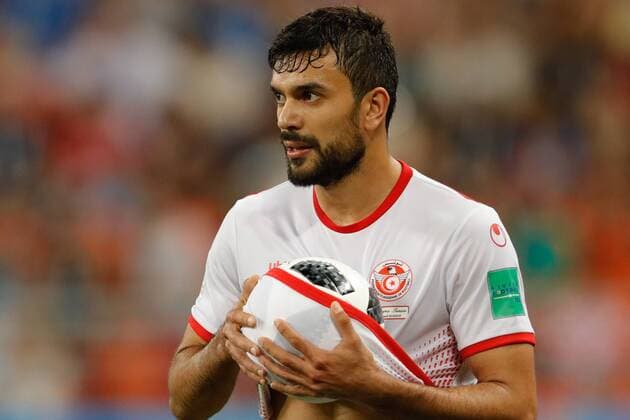 SARANSK, RUSSIA - JUNE 28, 2018: Tunisia s Oussama Haddadi in a 2018 FIFA World Cup WM Weltmeisterschaft Fussball Group G match against Panama at Mordovia Arena. Tunisia won the game 2-1. Mikhail Japaridze TASS  TS08701E