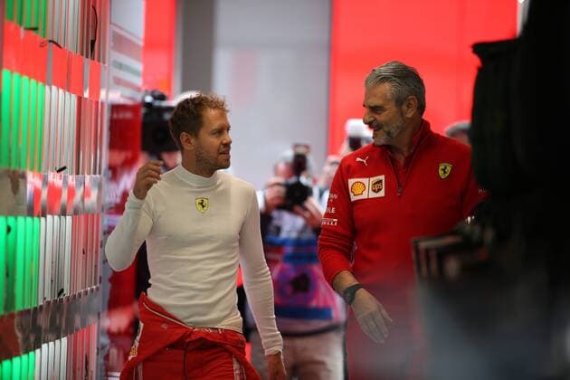 Photo4 LaPresse 29 06 2018 Spielberg, Austria Grand Prix Formula One Austria 2018 In the pic: free Practice 1, Sebastian Vettel (GER) Scuderia Ferrari SF71H and Maurizio Arrivabene (ITA) Ferrari Team Principal  Copyright: xPhoto4 LaPressex