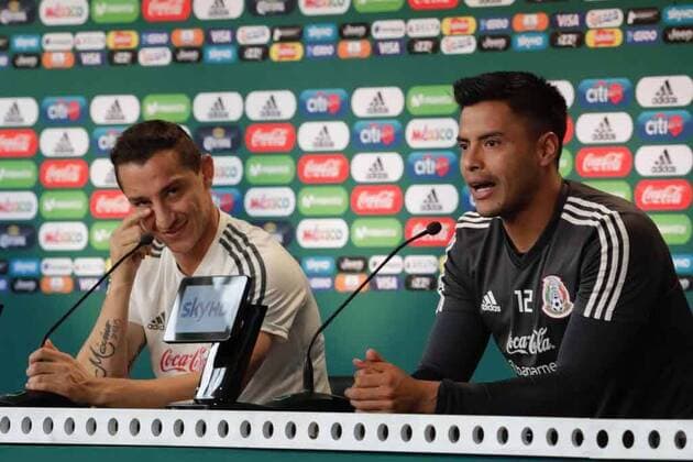 WM 2018, Pressekonferenz Nationalteam Mexiko June 29, 2018 - EUM20180629DEP03.JPG.MOSCÃö, Rusia, SoccerFutbol-Mundial-Mexico.- 29 de junio de 2018. Los seleccionados nacionales, Andres Guardado y Alfredo Talavera, atienden a medios de comunicacion de cara al partido de este lunes entre la Seleccion Mexicana y su similar de Brasil; encuentro correspondiente a los octavos de final del Mundial de Rusia. Foto: Agencia EL UNIVERSALLuis CortesMAR. Latin News: June 29, 2018  - ZUMAu78_ 20180629_zaf_u78_002 Copyright: xElxUniversalx