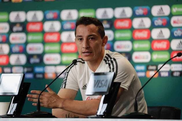 WM 2018, Pressekonferenz Nationalteam Mexiko June 29, 2018 - EUM20180629DEP06.JPG.MOSCÃö, Rusia, SoccerFutbol-Mundial-Mexico.- 29 de junio de 2018. El seleccionado nacional, Andres Guardado, atiende a medios de comunicacion de cara al partido de este lunes entre la Seleccion Mexicana y su similar de Brasil; encuentro correspondiente a los octavos de final del Mundial de Rusia. Foto: Agencia EL UNIVERSALLuis CortesMAR. Latin News: June 29, 2018  - ZUMAu78_ 20180629_zaf_u78_004 Copyright: xElxUniversalx